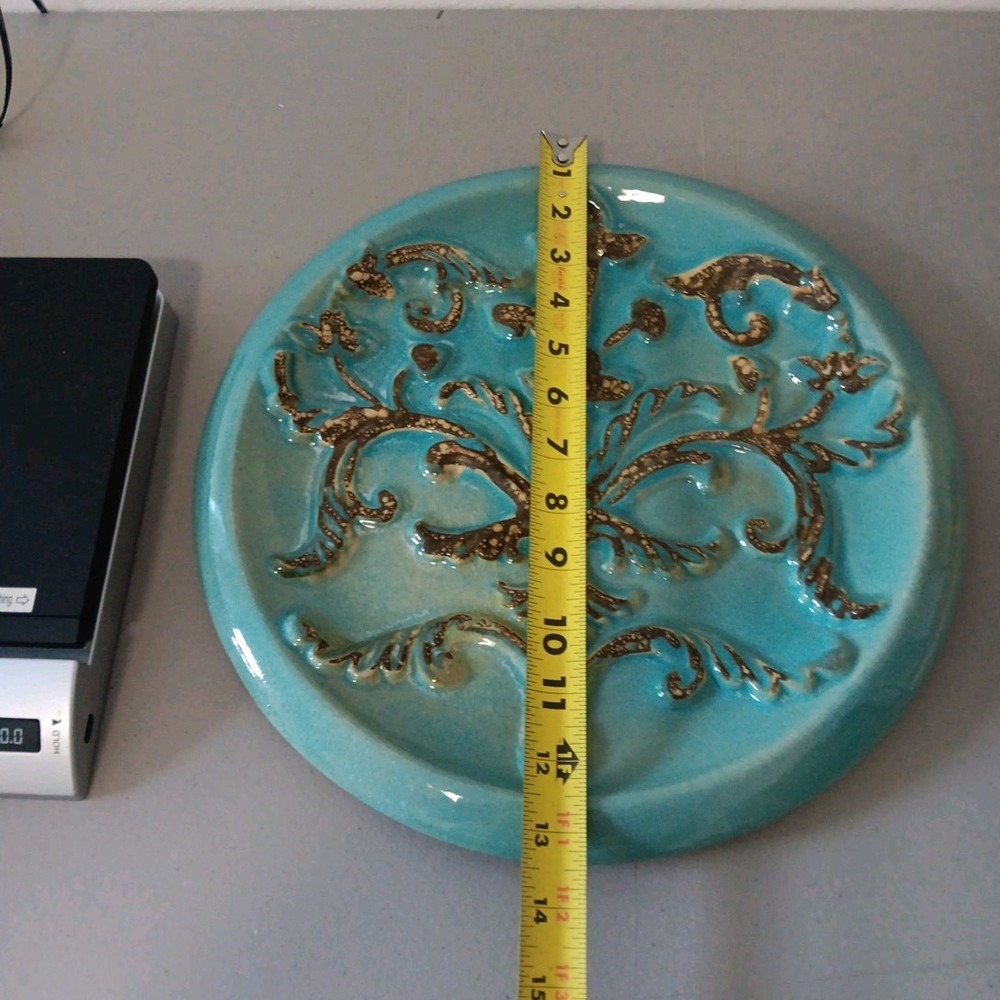 Vintage Ceramic Decorative Wall Plate Fluer LARGE Blue Rustic Heavy Centerpiece - Picture 5 of 6